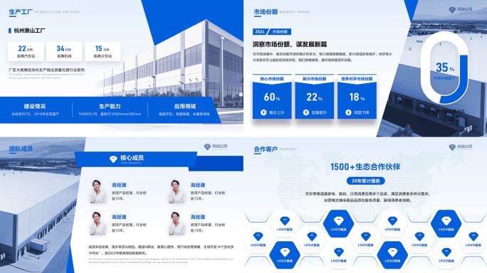 蓝色扁平化企业品牌形象宣传手册图文包装