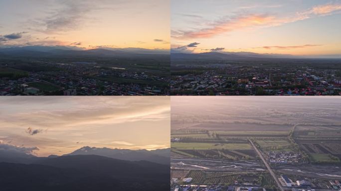 航拍新疆伊犁霍城县日出4K