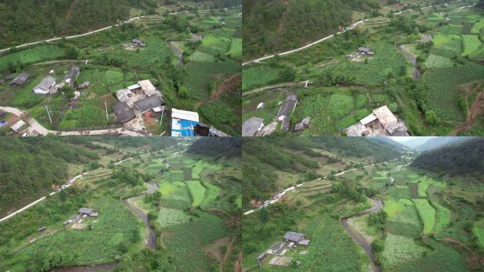 湖畔村庄自然风光