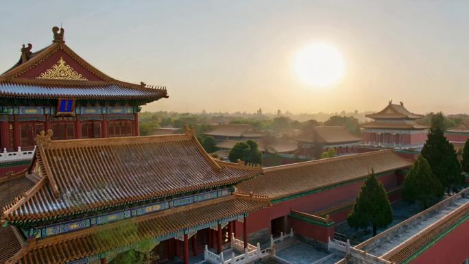 北京故宫，太阳的光影，航拍