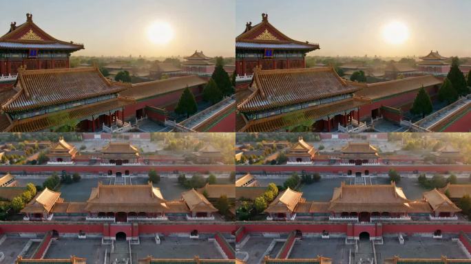 北京故宫，太阳的光影，航拍