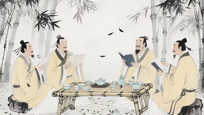文人雅士竹林品茗论道