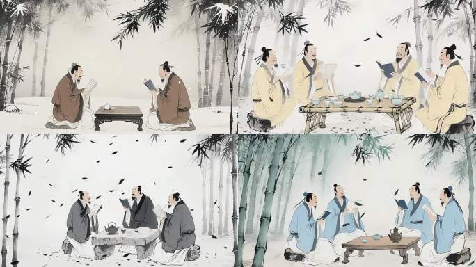 文人雅士竹林品茗论道