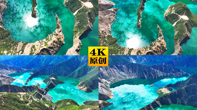 甘孜雅江天龙湖峡谷碧水蓝天白云航拍2