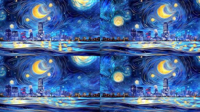 抽象写意夜空城市海洋背景