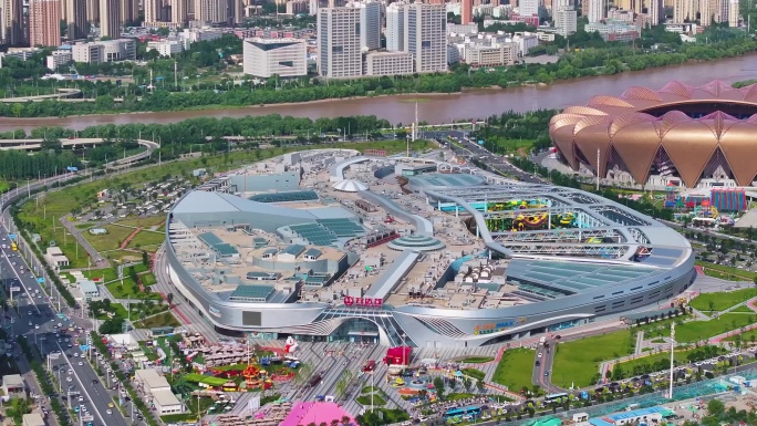 航拍兰州奥体中心和万达广场