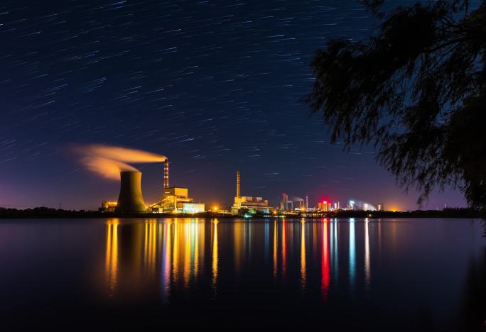 火力发电厂夜景星空星轨延时摄影