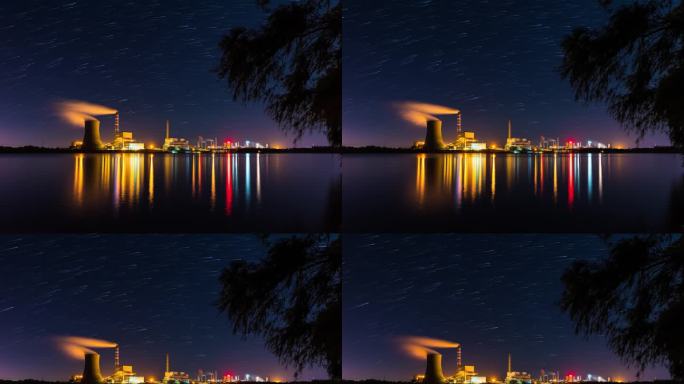 火力发电厂夜景星空星轨延时摄影