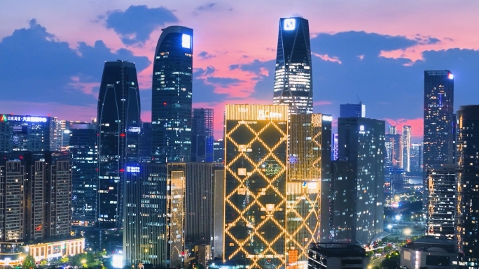 杭州城市夜景风光航拍