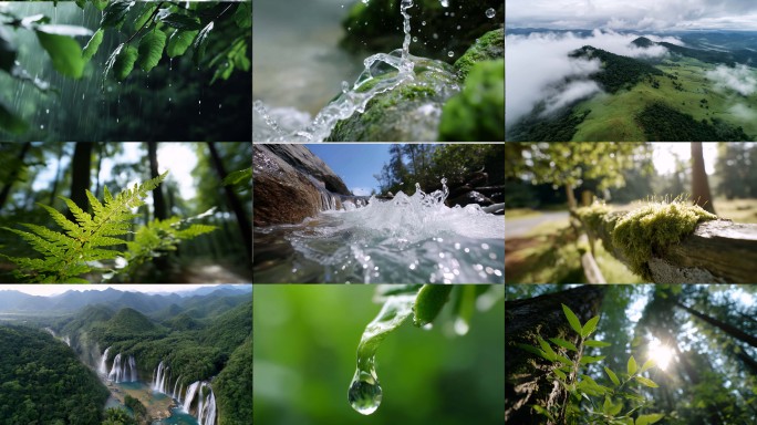 大自然原始森林下雨绿水青山风景山脉溪流