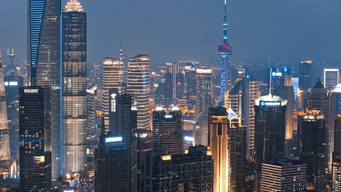 上海陆家嘴城市夜景航拍