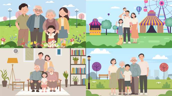 MG扁平化人物相亲相爱一家人AE模版