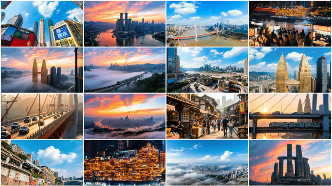 中国云雾都市城市夜景与交通