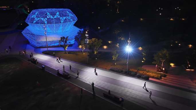 重庆江北区江北嘴金融中心钻石广场夜景航拍