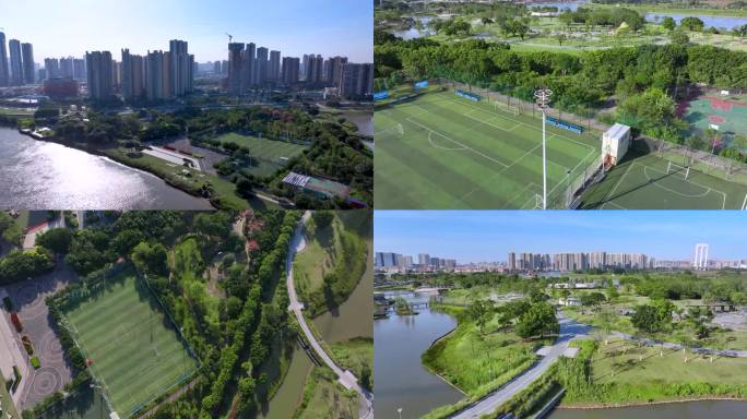 佛山半月湿地公园，城市公园航拍