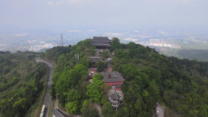 4K航拍成都洛带龙泉山寺庙山顶建筑景观