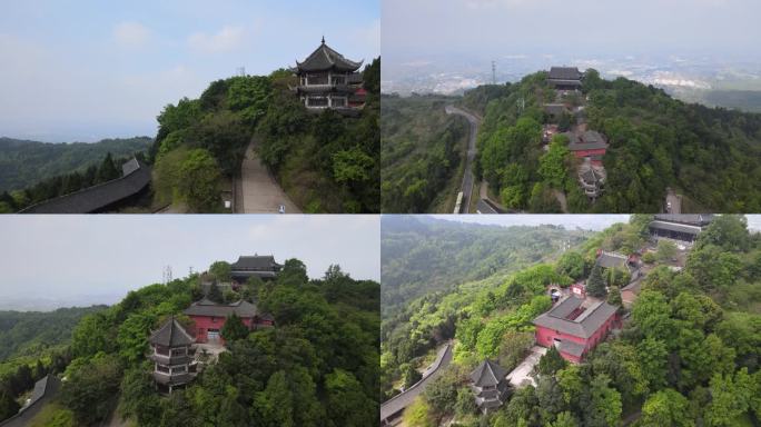 4K航拍成都洛带龙泉山寺庙山顶建筑景观
