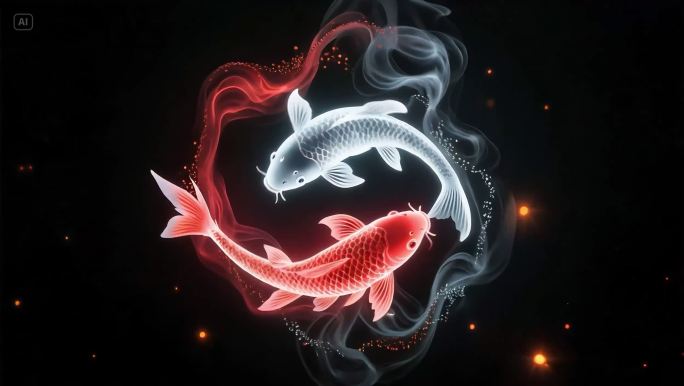 红白锦鲤阴阳游动