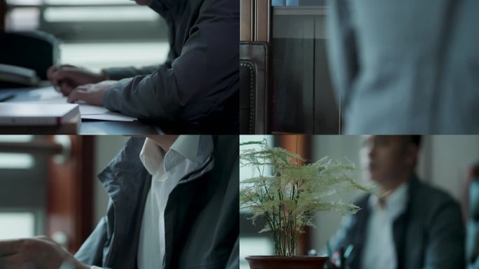 领导办公室打电话窗边思考翻看文件