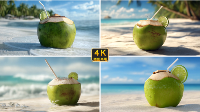椰子 椰子汁 海滩 饮品 果汁 度假休闲
