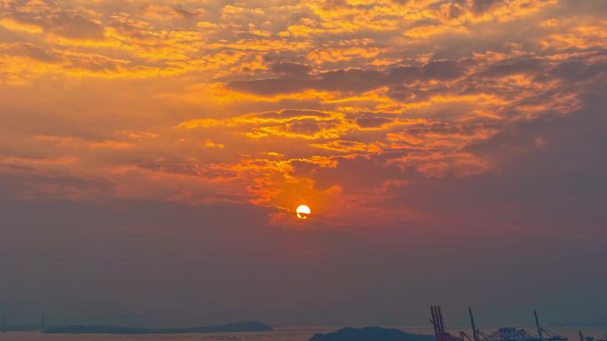 港口日落云霞美景-延时拍摄