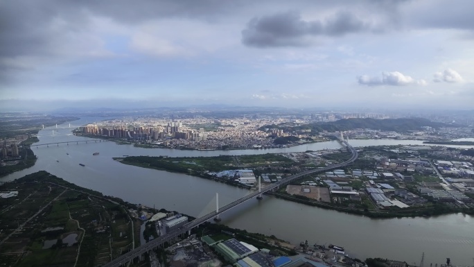 中山城市全景 岐江航拍素材