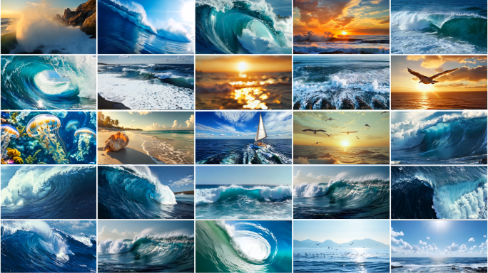 大海海浪浪花灯塔巨浪翻滚海洋升格
