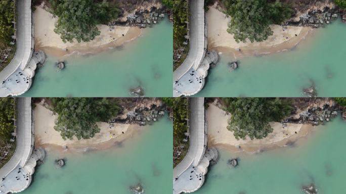 海滩浪花岸边鸟俯航拍