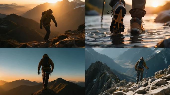 登山者山地徒步探险之旅坚韧不拔
