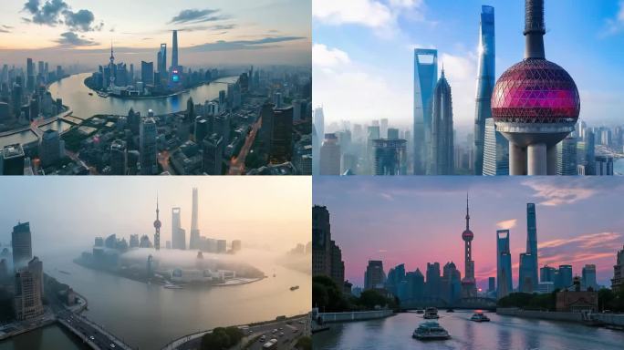 上海航拍延时城市夜景东方明珠塔外滩陆家嘴