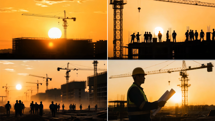 建筑工地延时城市建设建筑工人房地产工程师