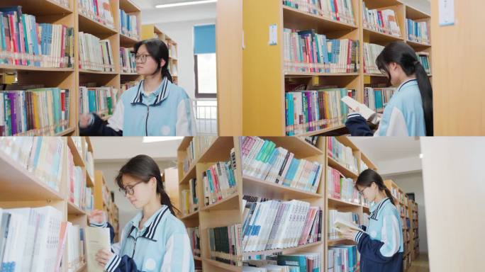 学生图书馆看书阅读学习查找书籍