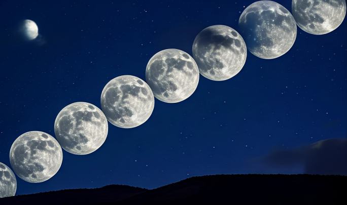 月相变化延时摄影 夜晚月亮周期变化