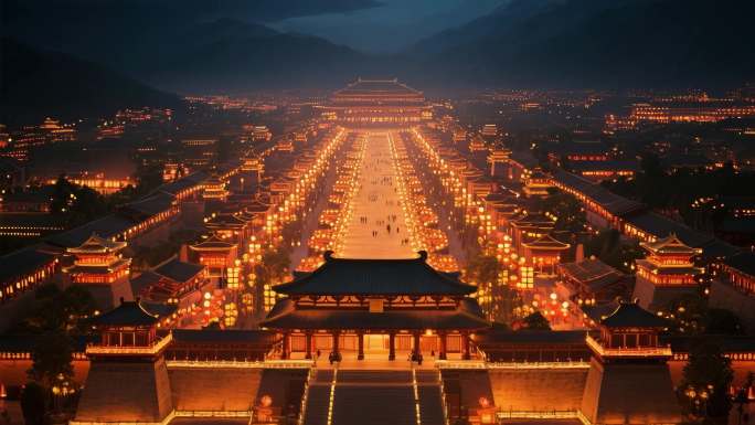 古代都城夜景 长安城夜景