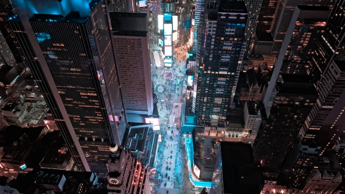 4k航拍纽约时代广场夜景