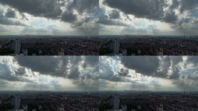 城市上空的光线穿透云层