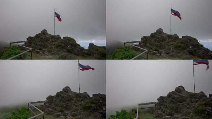 镜头围绕宿务岛的坎敦高峰移动。低垂的雾气和雾霭笼罩在山顶上。