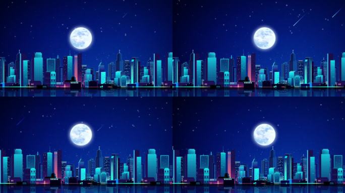 夜晚星空城市月亮移动LED背景视频