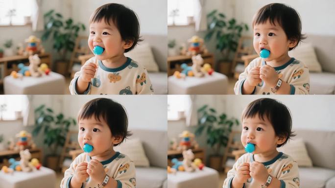 宝宝吃棒棒糖的可爱瞬间幼儿的甜蜜时光