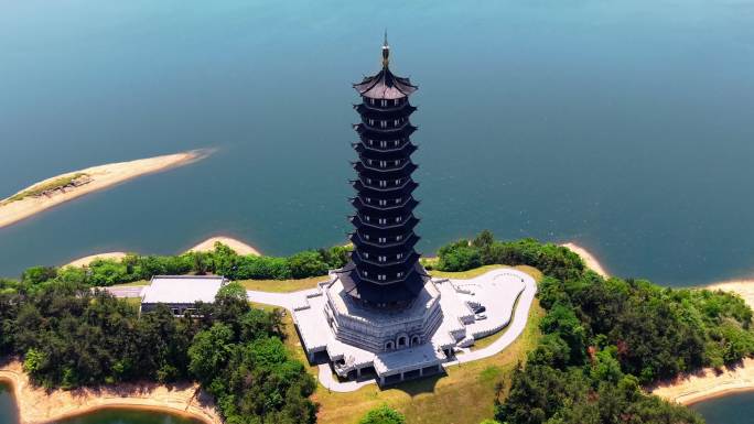 4K武汉道观河万佛宝塔B【湖景古建筑】