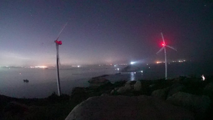 泉州风车岛的雷暴和星空
