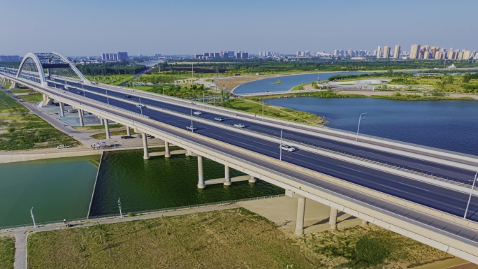 航拍现代化城市桥梁景观高速公路快速路延时