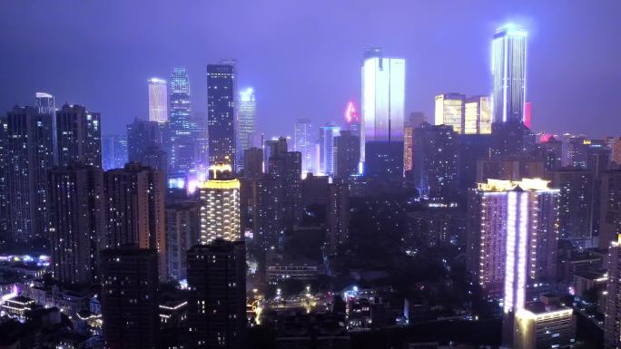 渝中半岛夜景航拍二次元蓝调