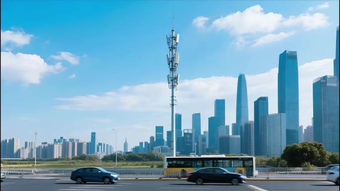 城市天际线与通信铁塔5G基站信号塔通信塔