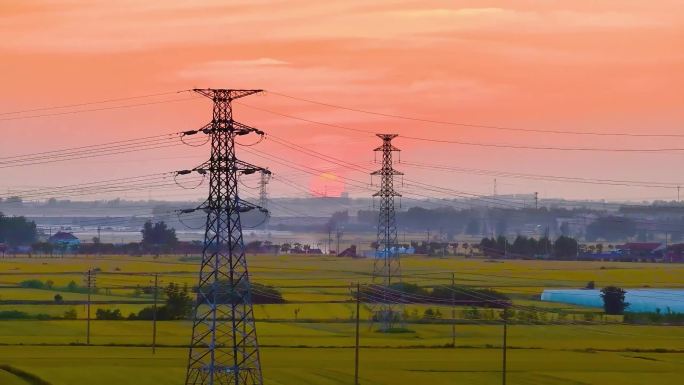 泗洪 电塔 农村 麦田 夕阳 风景