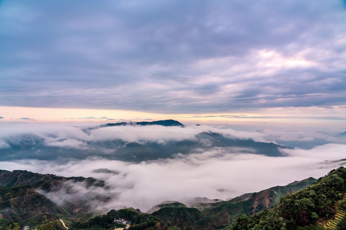潮州凤凰山茶山云海云雾山峦美景延时8K