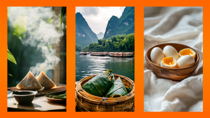 竖屏-中国风山水与节日美食