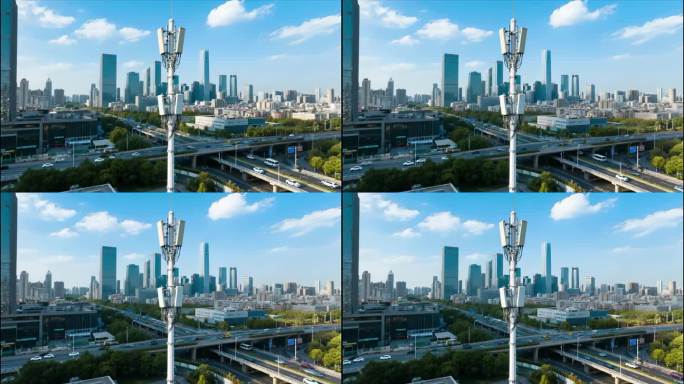 城市天际线与通信铁塔5G基站信号塔通信塔