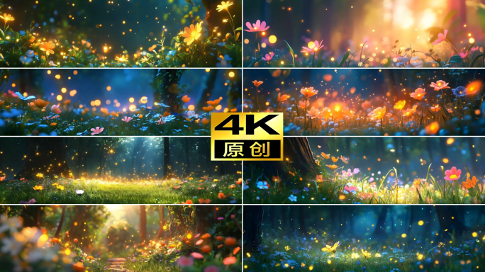 4K【宽屏】唯美花海粒子童话梦幻森林