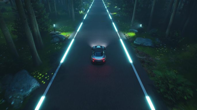 未来感森林公路汽车夜景行驶02